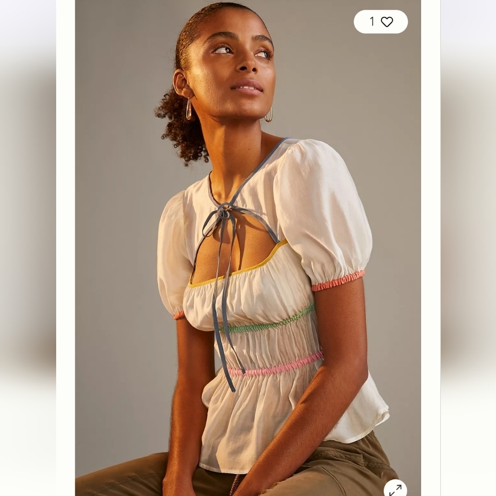 Anthropologie NWTs Current Air Cut-Out Smocked Blouse